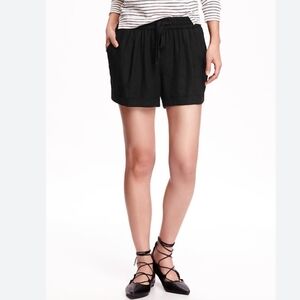 Old Navy Black High Waist Drawstring Linen/Rayon Shorts, XL